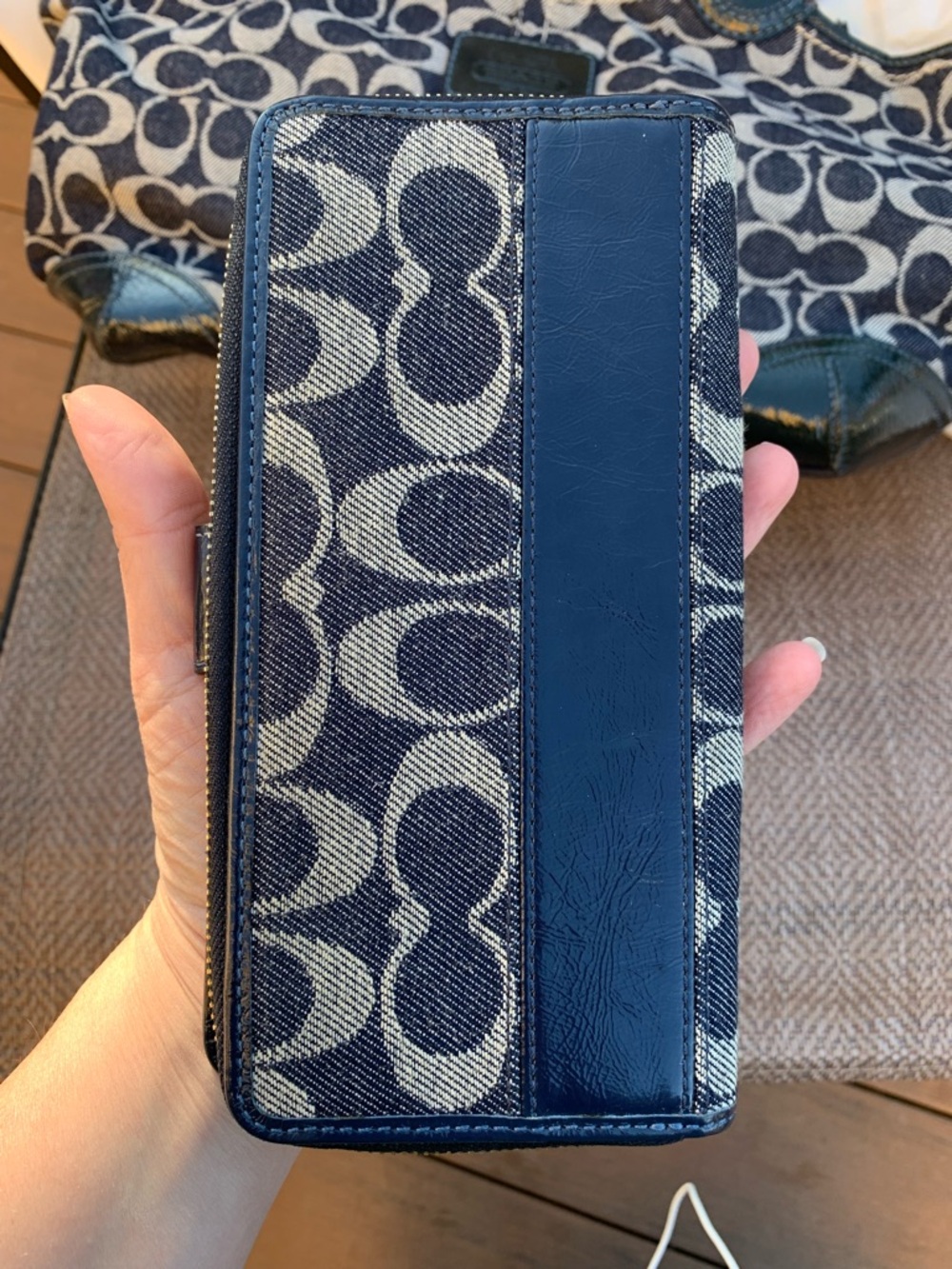 Coach 12573 denim blue and Gray Signature Bleeker Tote Bag with matching wallet - Picture 8 of 16